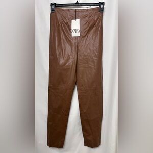 NWT Women’s ZARA Faux Leather Hi-Rise Leggings Brown Size M (US M / 28)